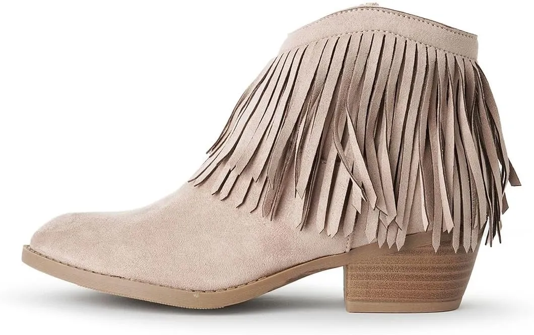 J. Adams Marrow Ankle Boot - Western Fringe Cowboy Low Heel Bootie