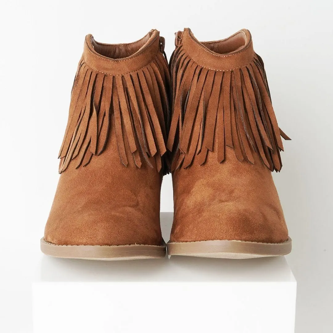 J. Adams Marrow Ankle Boot - Western Fringe Cowboy Low Heel Bootie