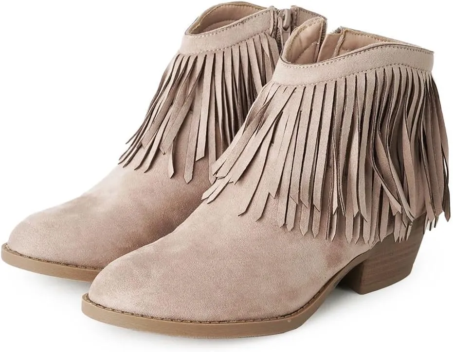 J. Adams Marrow Ankle Boot - Western Fringe Cowboy Low Heel Bootie