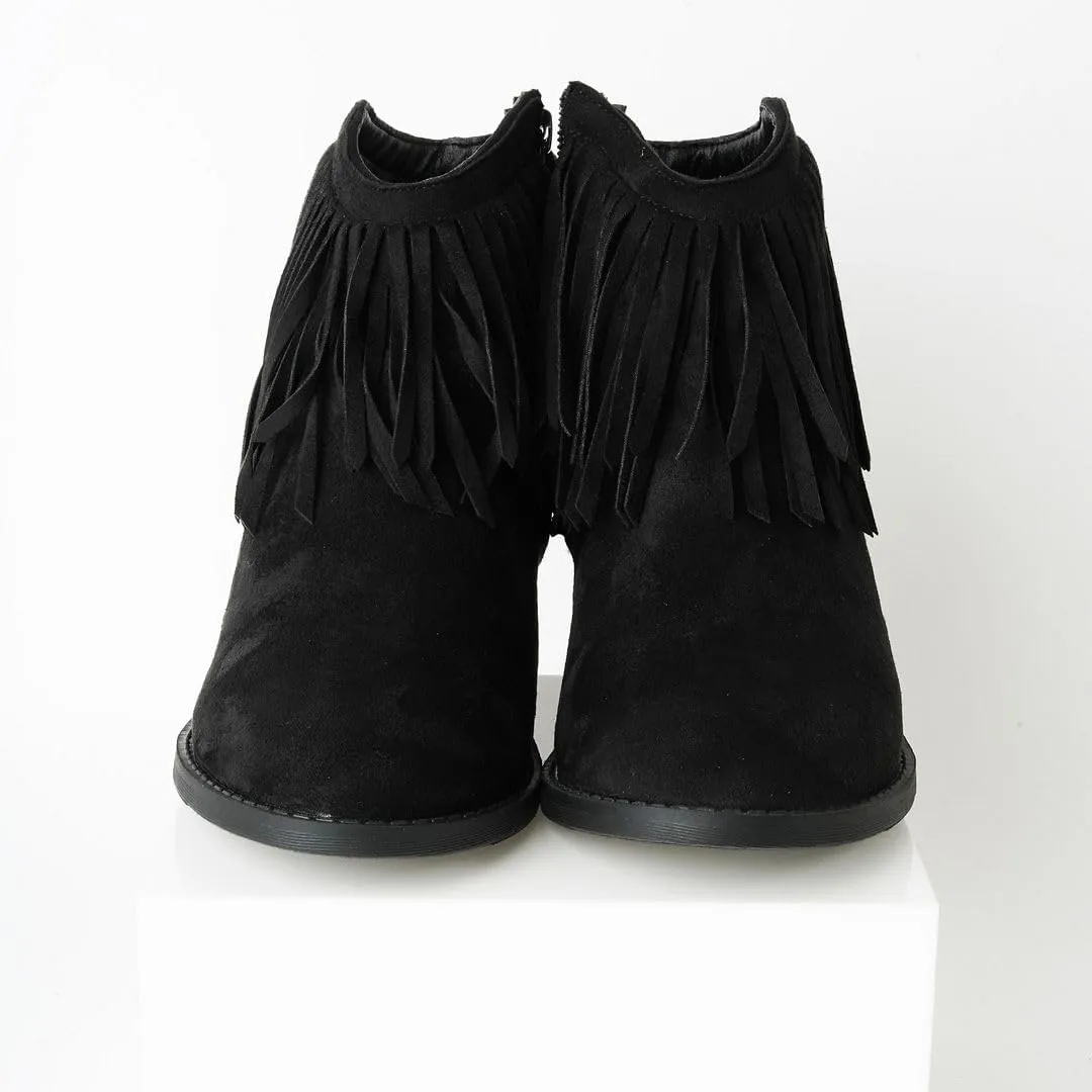 J. Adams Marrow Ankle Boot - Western Fringe Cowboy Low Heel Bootie