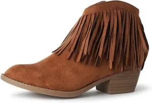 J. Adams Marrow Ankle Boot - Western Fringe Cowboy Low Heel Bootie