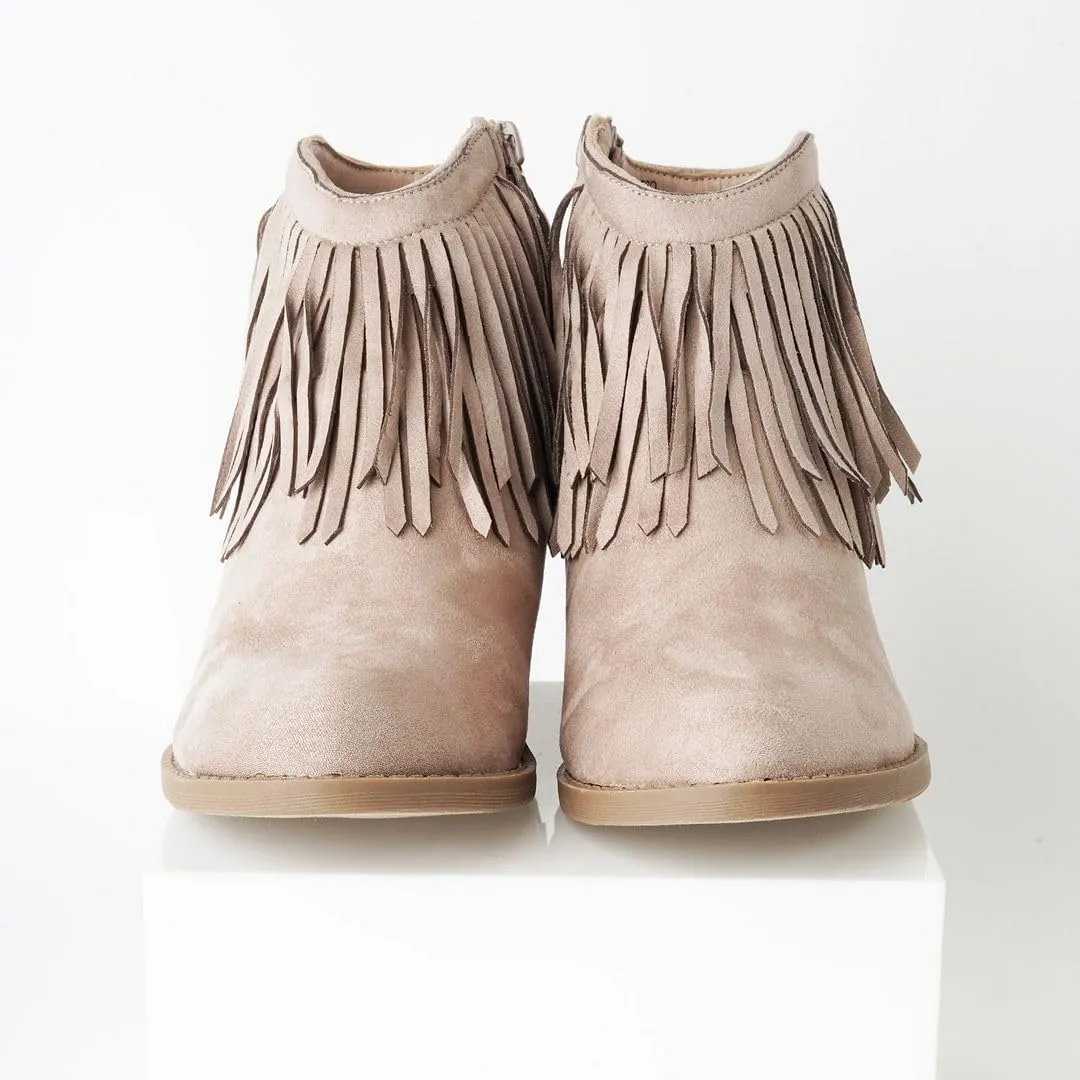 J. Adams Marrow Ankle Boot - Western Fringe Cowboy Low Heel Bootie