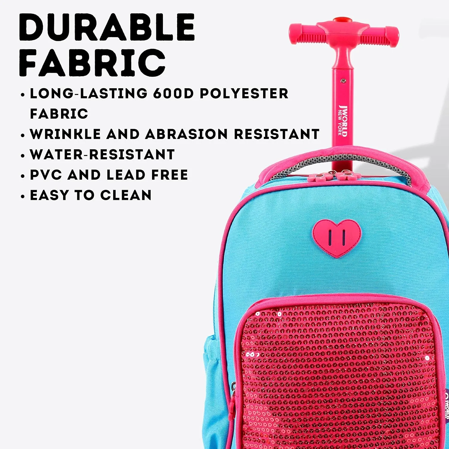 J World New York Kids' Sparkle Rolling Backpack