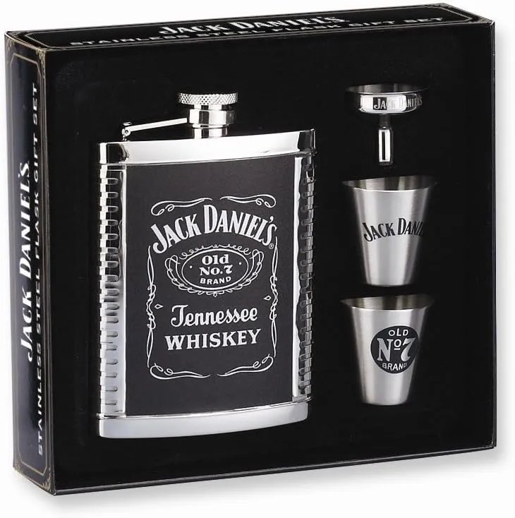 Jack Daniels Licensed Barware Label Gift Set, 6 oz./1 oz, Silver