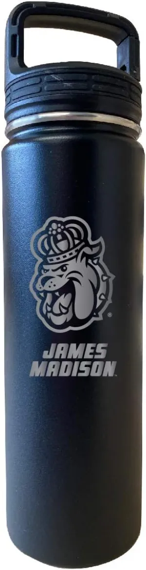 James Madison Dukes 32 Oz Engraved Black Insulated Double Wall Stainless Steel Water Bottle Tumbler Officially Licensed Collegiate Product
