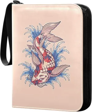 Japanese-koi-fish-logo Game Sports Cards Card Binders 4 Pocket - Hold 400 Game Cards, Waterproof Wear-resistant Trading Card Albums Collection Book Holder for Boys Girls