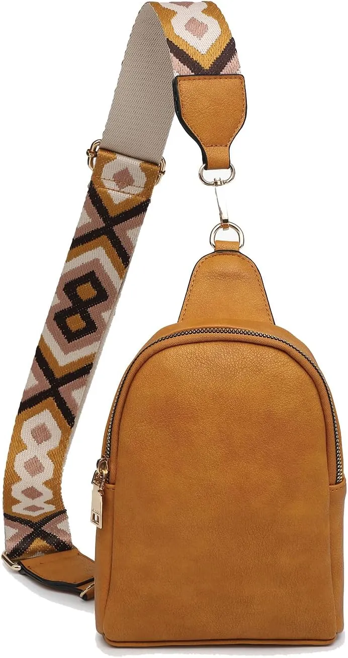 JEN & CO. Ellen Small Sling Bag for Women Vegan Leather Crossbody Fanny Pack Chest Bag with Guitar Strap for Travel