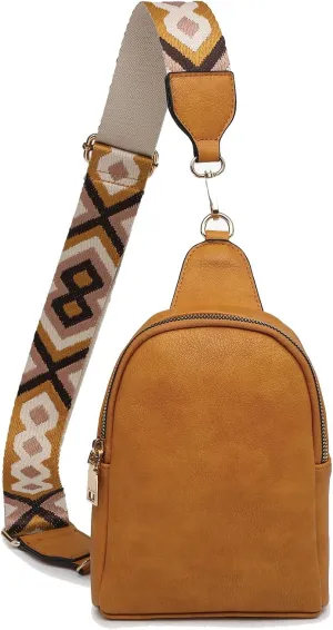 JEN & CO. Ellen Small Sling Bag for Women Vegan Leather Crossbody Fanny Pack Chest Bag with Guitar Strap for Travel