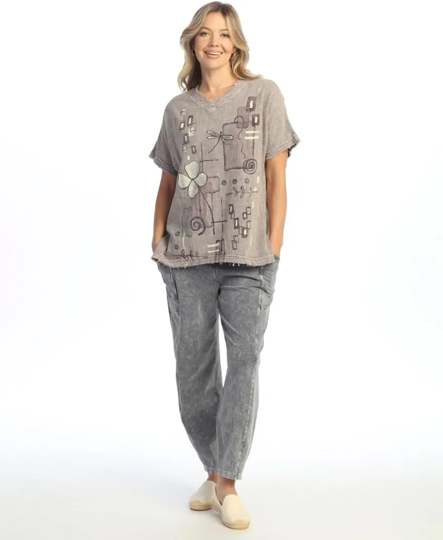 Jess & Jane Carmel Mineral Washed Cotton Gauze Fringe Top