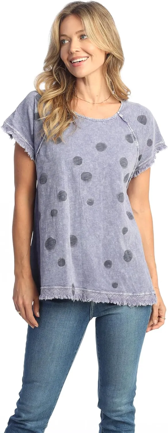 Jess & Jane Mirage Mineral Washed Cotton Top with Gauze Contrast