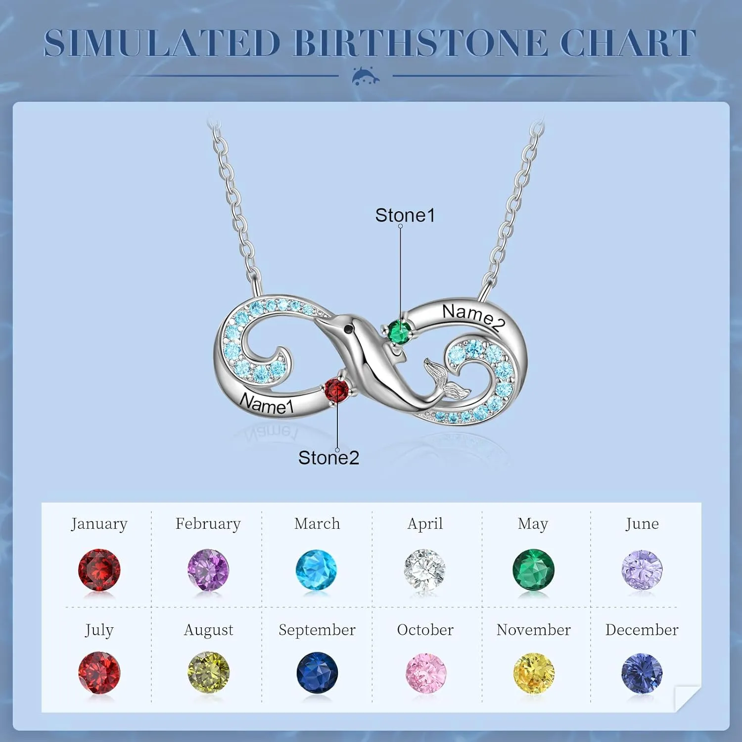JewelOra Personalized Infinity Necklace Customized Dolphin Necklace with Simulated Birthstone Engraved Name Necklace Pendant for Women Mom Cute Dolphin Animal Jewelry Gift