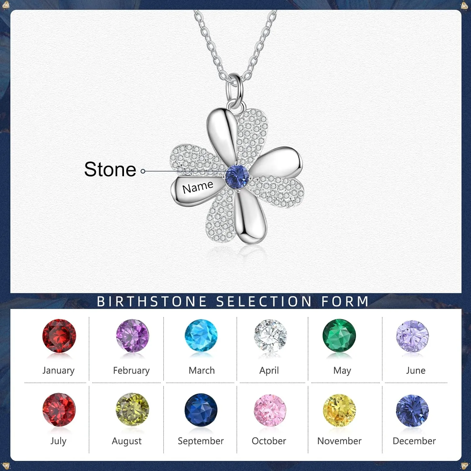 JewelOra Personalized Mother Daughter Necklace Custom Four Leaf Clover Necklace Pendant with Simulated Birthstones Engraved Family Promise Names Necklace Dainty Birthday Christmas Jewelry Gift