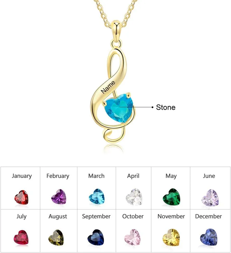 JewelOra Personalized Music Note Pendant Necklace for Women Customized Engraved Name Necklace with 1-2 Heart Simulated Birthstones Musical Jewelry Gifts for Women Music Lover