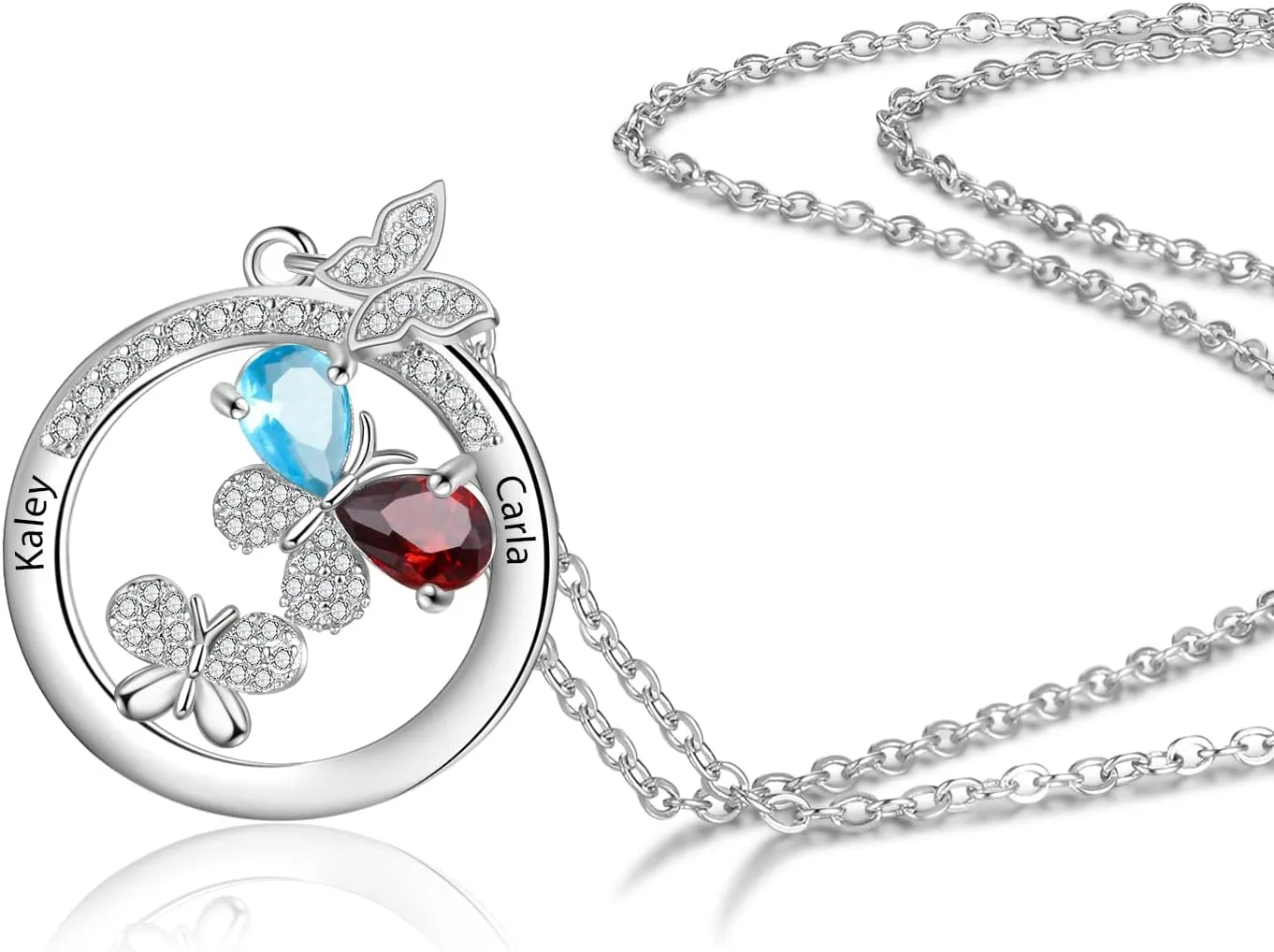 JewelOra Personalized Necklace for Women Custom Butterfly Mother Daughter Necklace Pendant with Simulated Birthstones Engraved Family Names Necklace Dainty Birthday Jewelry Gift for Wife Girlfriend