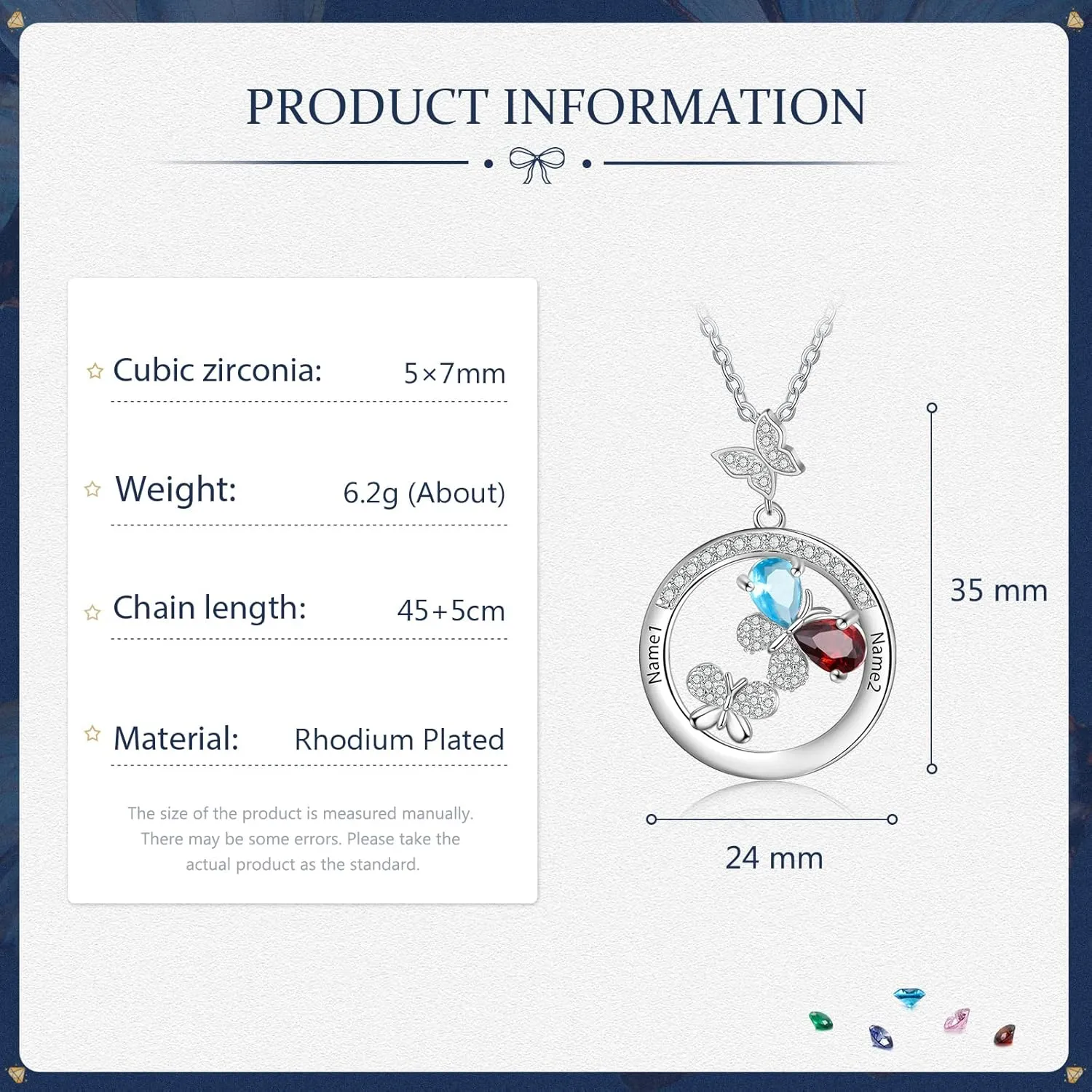 JewelOra Personalized Necklace for Women Custom Butterfly Mother Daughter Necklace Pendant with Simulated Birthstones Engraved Family Names Necklace Dainty Birthday Jewelry Gift for Wife Girlfriend