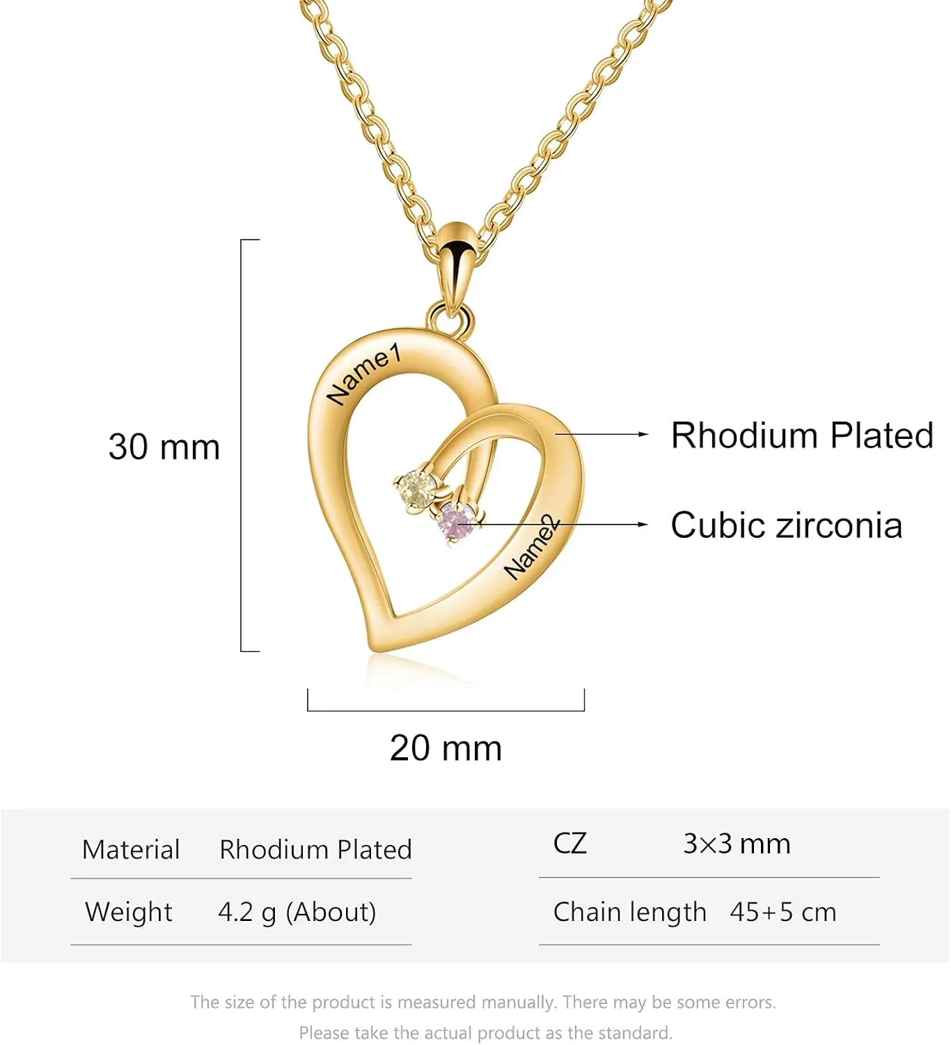 JewelOra Personalized Necklace for Women Custom Heart Necklace with 2 Simulated Birthstone Custom Engraved 2 Names Pendant Couple Necklace Pendant Name Necklace for Girlfriend