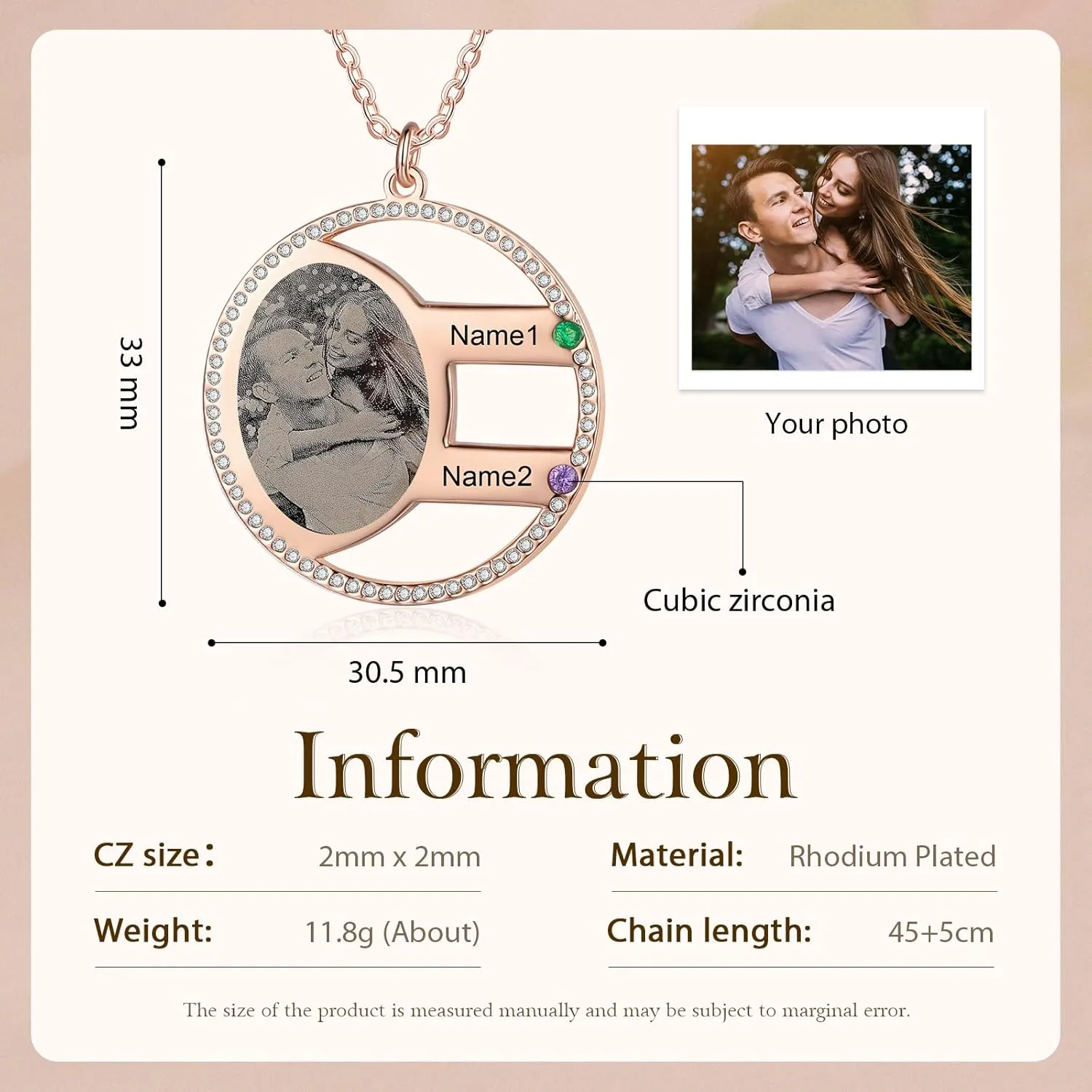 JewelOra Personalized Photo Necklace for Women, Custom Engraved 2-5 Name Necklace Pendant for Mother, Personalized Simulated Birthstone Necklace Jewelry Gift for Birthday Mother's Day