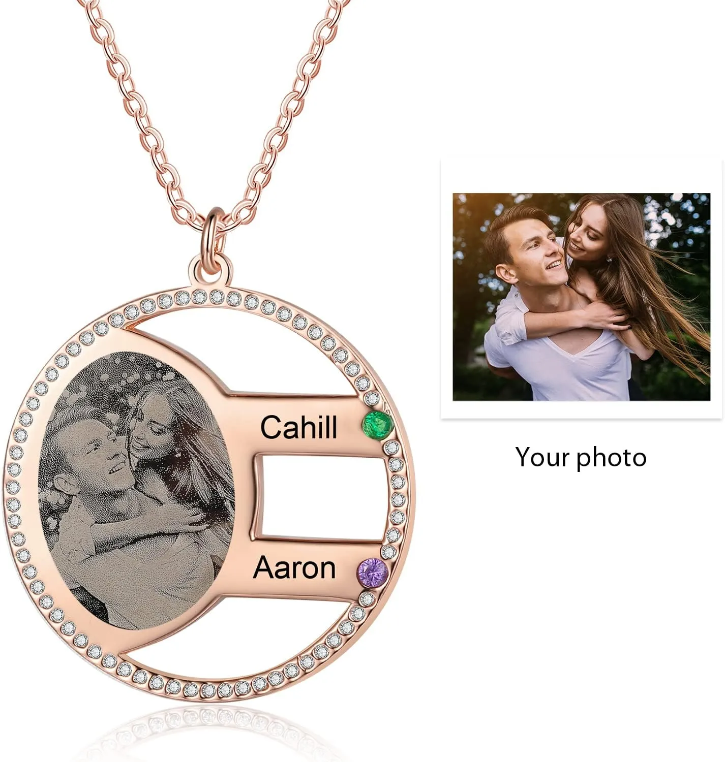 JewelOra Personalized Photo Necklace for Women, Custom Engraved 2-5 Name Necklace Pendant for Mother, Personalized Simulated Birthstone Necklace Jewelry Gift for Birthday Mother's Day