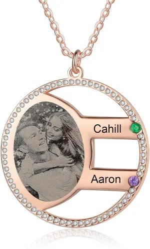 JewelOra Personalized Photo Necklace for Women, Custom Engraved 2-5 Name Necklace Pendant for Mother, Personalized Simulated Birthstone Necklace Jewelry Gift for Birthday Mother's Day