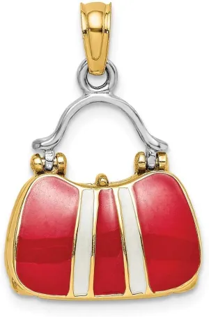 Jewels By Lux 14K Yellow Gold 3d Black Top Handle Handbag with Stripe/Moveable