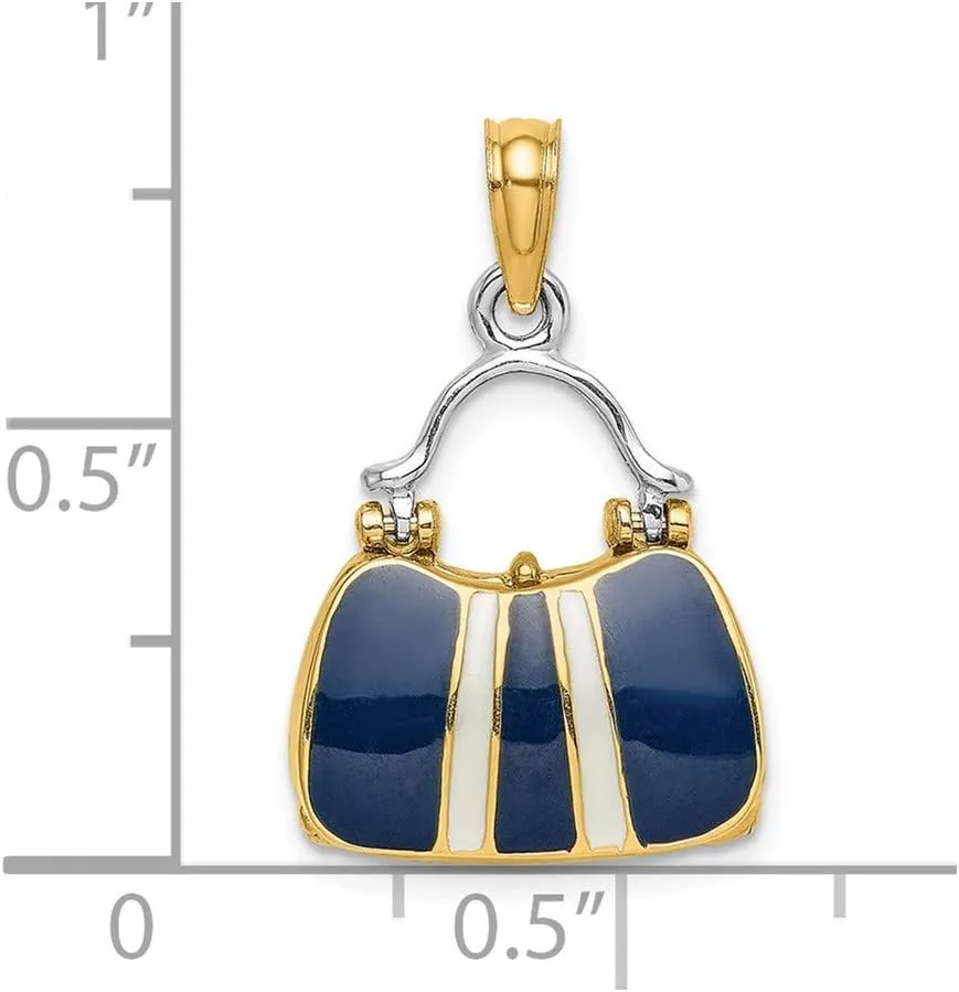 Jewels By Lux 14K Yellow Gold 3d Black Top Handle Handbag with Stripe/Moveable