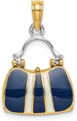 Jewels By Lux 14K Yellow Gold 3d Black Top Handle Handbag with Stripe/Moveable