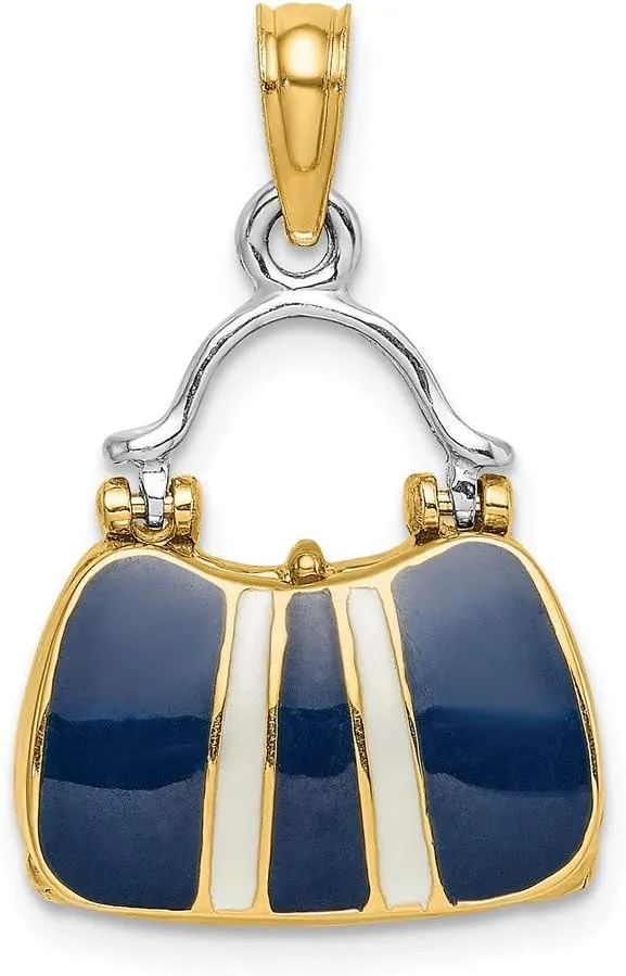 Jewels By Lux 14K Yellow Gold 3d Black Top Handle Handbag with Stripe/Moveable