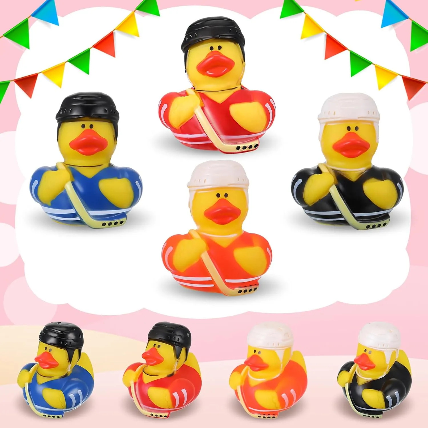 Jexine 24 Pieces Rubber Ducks 4 Styles Rubber Ducks Toys Fun and Adorable Toy Duck Ducks Gifts Birthday Party Duck Bathtub Toys Floating Duck Classroom Reward Gift Bag Filler (Hockey Style)