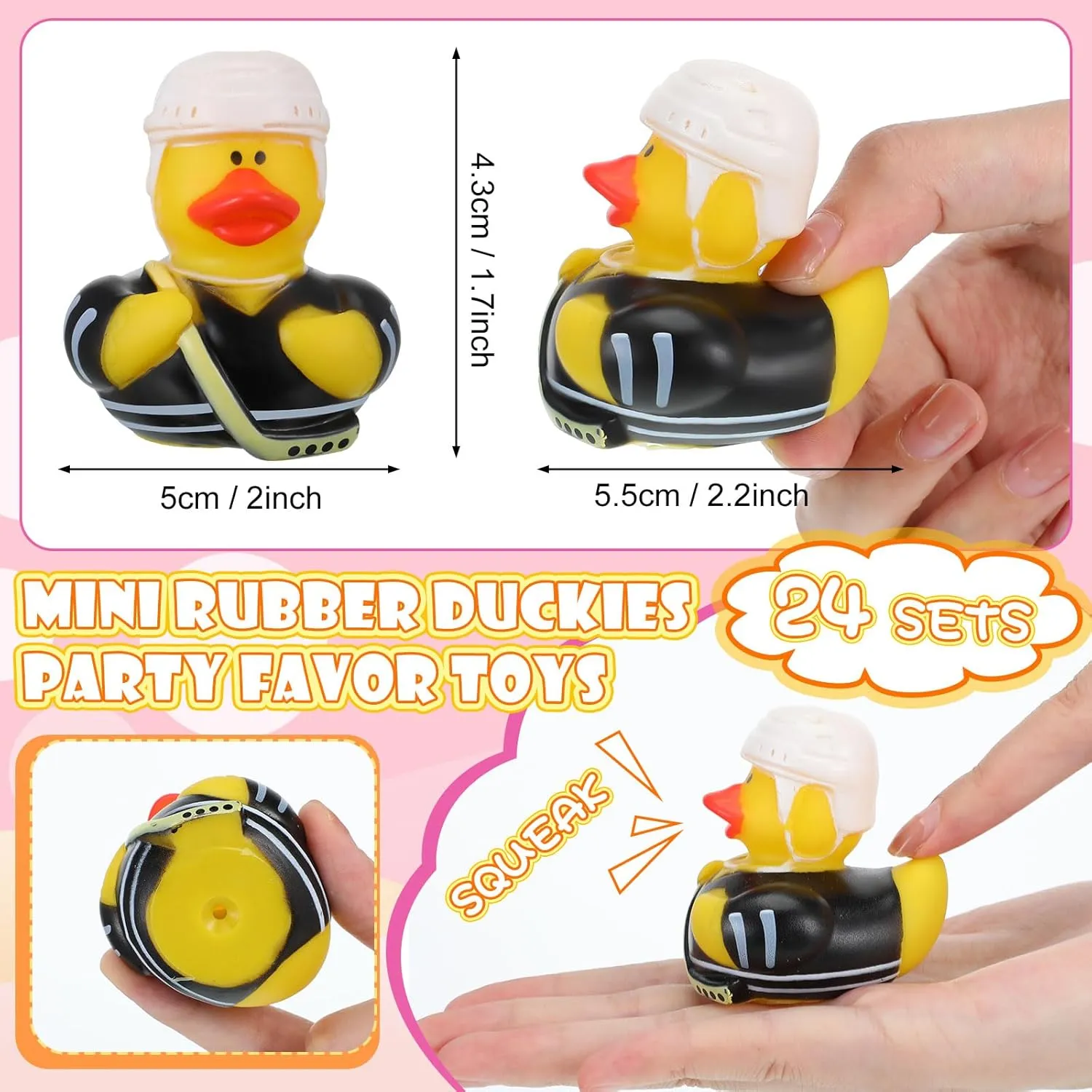 Jexine 24 Pieces Rubber Ducks 4 Styles Rubber Ducks Toys Fun and Adorable Toy Duck Ducks Gifts Birthday Party Duck Bathtub Toys Floating Duck Classroom Reward Gift Bag Filler (Hockey Style)