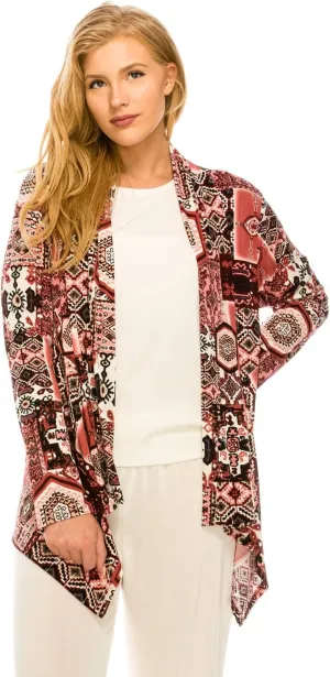 Jostar Women's Print Jacket Cardigan - Plus Size Long Sleeve Printed Mid Cut Printed Sweater