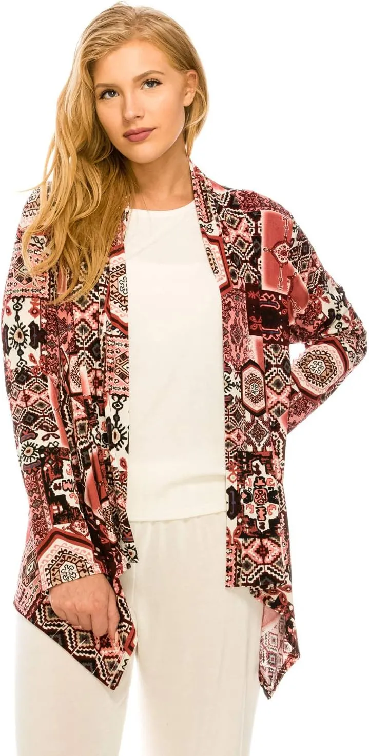 Jostar Women's Print Jacket Cardigan - Plus Size Long Sleeve Printed Mid Cut Printed Sweater