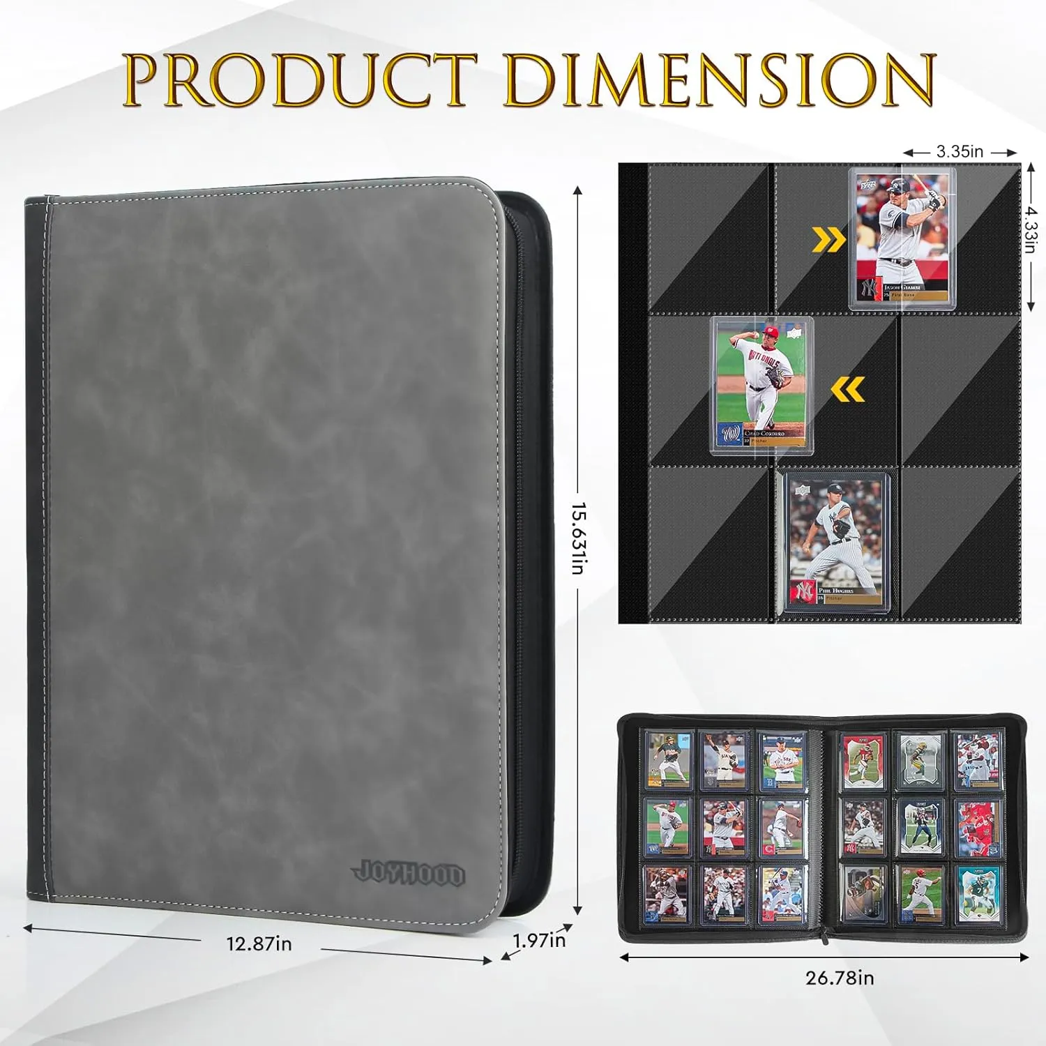 JoyHood Top Loader Binder, Holds 252 Top Loaders, 9 Slot Trading Cards Collection Binder with Sleeves, Top Loader Storage Holder for Sports Card, Not for Cards WITHOUT a Top Loader, Grey