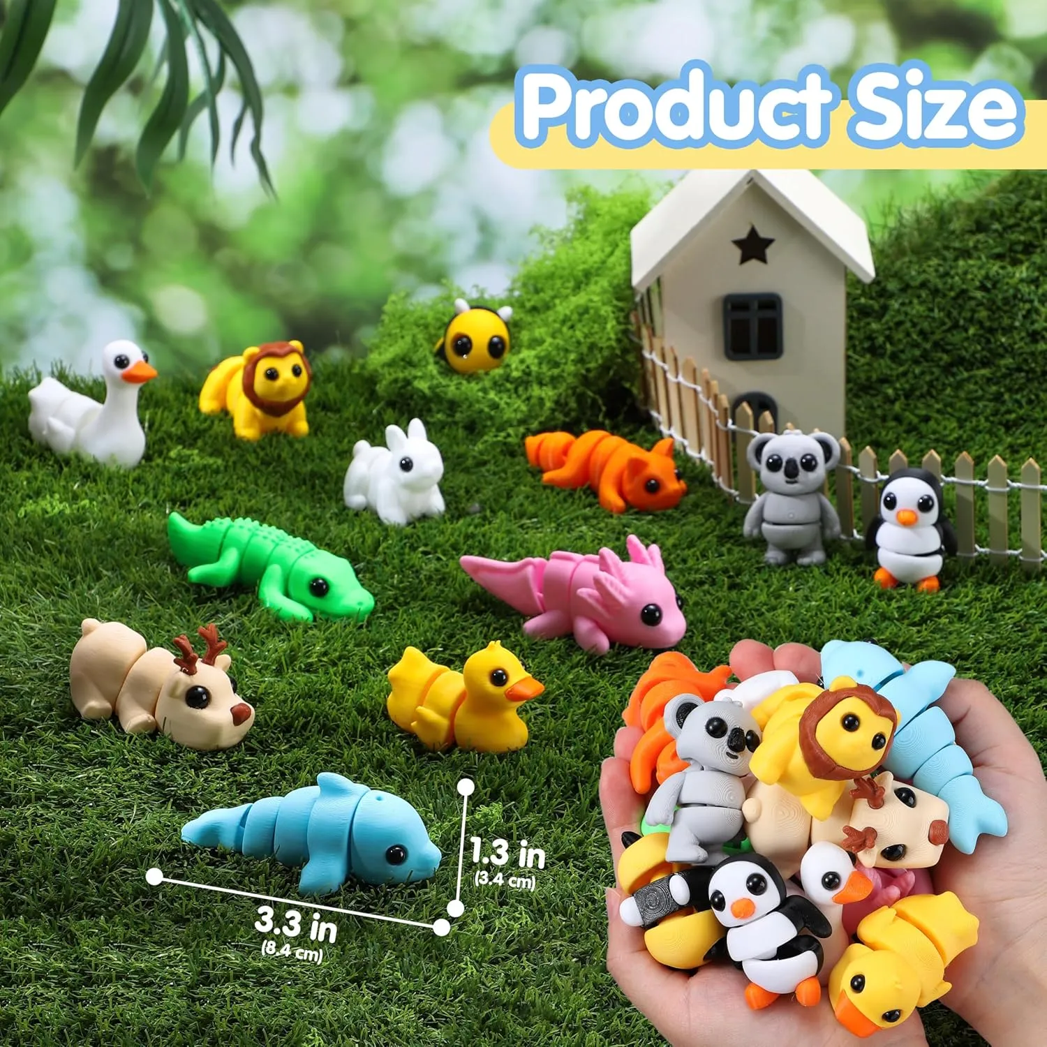 JOYIN 12 Pcs 3D Printed Animals Set, Mini Animals Toys - Cute Articulated Flexible Fidget Toys for Party Favors Birthday Gifts Goodie Bag Stuffers Desk Pets Office Home Decor