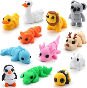 JOYIN 12 Pcs 3D Printed Animals Set, Mini Animals Toys - Cute Articulated Flexible Fidget Toys for Party Favors Birthday Gifts Goodie Bag Stuffers Desk Pets Office Home Decor