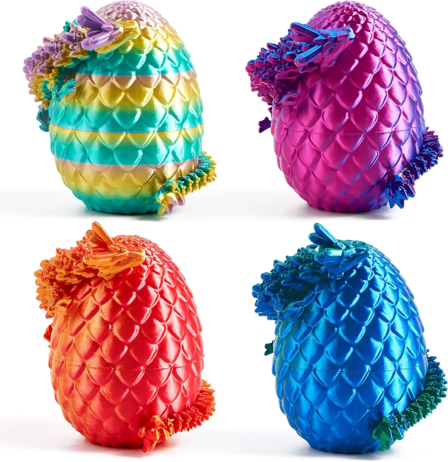 JOYIN 4Pcs 3D Printed Dragon Eggs with Laser Color Dragon, Articulated Toys, Easter Fidget Toy Basket Stuffers for Kids Party Favors, Easter Egg Hunt, Classroom Prize Supplies