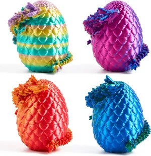 JOYIN 4Pcs 3D Printed Dragon Eggs with Laser Color Dragon, Articulated Toys, Easter Fidget Toy Basket Stuffers for Kids Party Favors, Easter Egg Hunt, Classroom Prize Supplies
