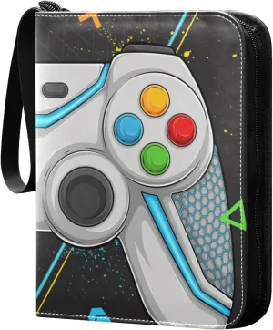 Joystick-game-console-colorful Print Game Sports Cards Card Binders 4 Pocket - Hold 400 Game Cards, Waterproof Wear-resistant Trading Card Albums Collection Book Holder for Boys Girls
