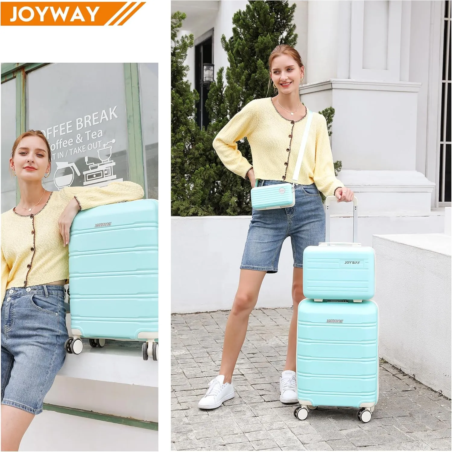 Joyway Luggage 5 Piece Sets， Lightweight Rolling Hardside Travel Suitcase with TSA Lock，Carry On Checked with Spinner Wheels for Women Light Green