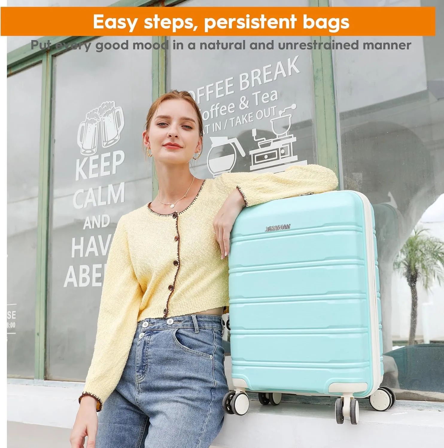 Joyway Luggage 5 Piece Sets， Lightweight Rolling Hardside Travel Suitcase with TSA Lock，Carry On Checked with Spinner Wheels for Women Light Green