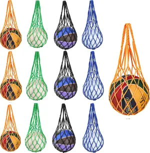 Jucoan 12 Pack Basketball Net Bag, Nylon Ball Net Bags, Single Ball Carrier Bag for Football, Basketball, Volleyball, Soccer, Fits Size 3, 4, 5, Sports Ball Storage Bags for Kids & Adults