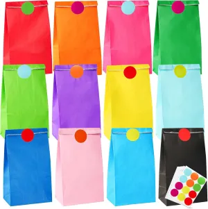 Jucoan 120 Pack Solid Color Paper Party Favor Bags, 9 x 5 x 3 Inch Small Party Treat Bags Goodies Bag for Kids Birthday, Baby Shower, Christmas New Year Party, Easter, 12 Colors,120 Stickers