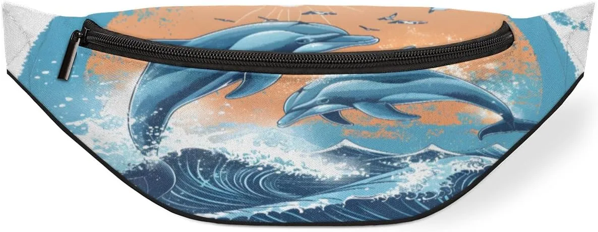 Jumping Dolphins Fanny Pack for Women Men Waist Pack Crossbody Bag with Adjustable Belt for Travel Hiking Running Cycling Festivals