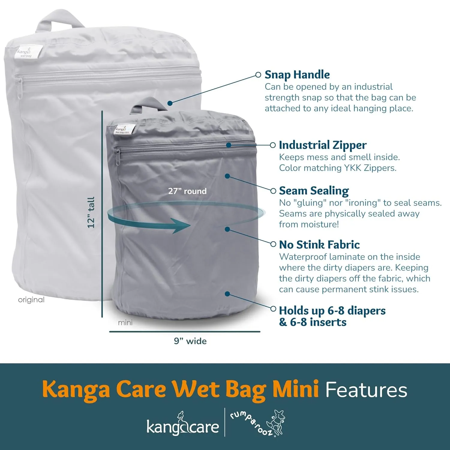 Kanga Care Wet Bag Mini Seam Sealed Waterproof 3D Dimensional for Baby Cloth Diapers, Travel, Beach, Pool, Gym, Swim | Copper