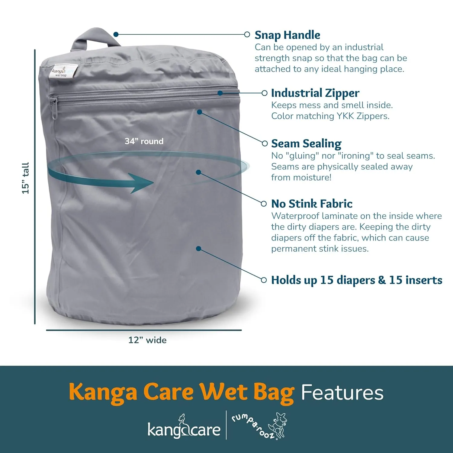 Kanga Care Wet Bag Seam Sealed Waterproof 3D Dimensional for Baby Cloth Diapers, Travel, Beach, Pool, Gym, Swim | Dandelion