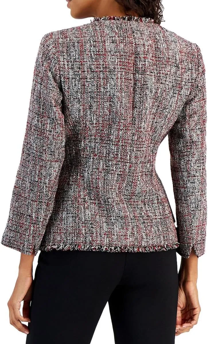 Kasper Women's Tweed One Button Wing Lapel W/Fringe