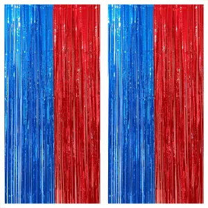 KatchOn, Red and Blue Streamers, Pack of 2 - Xtralarge, 3.2x8 Feet | Red and Blue Fringe Curtain, Red and Blue Party Decorations | Circus Theme Party Decorations | Red and Blue Carnival Decorations