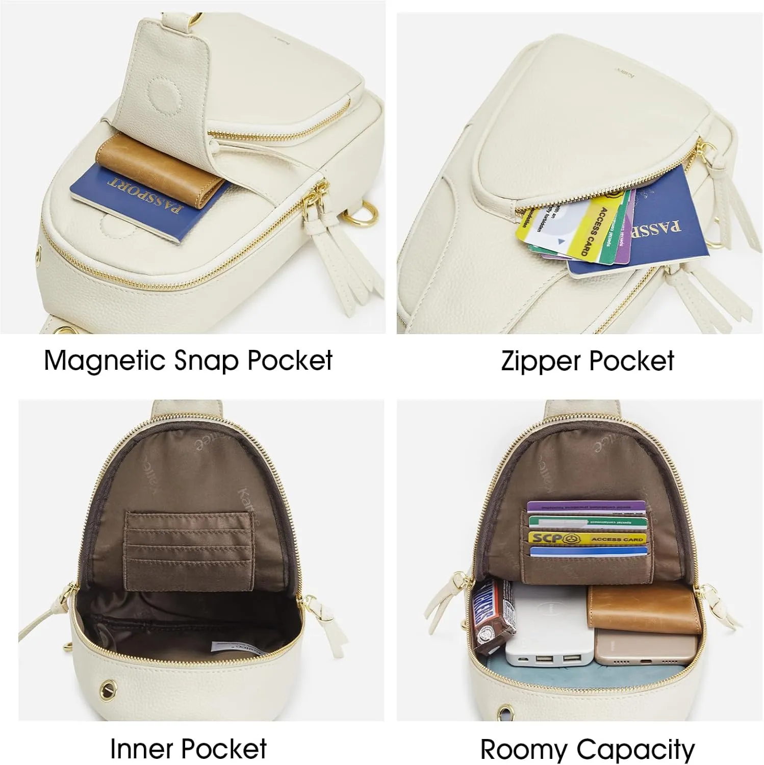 Kattee Sling Bag for Women, Leather Fanny Packs Crossbody Purse, Small Chest Bag with RFID Blocking, Beige