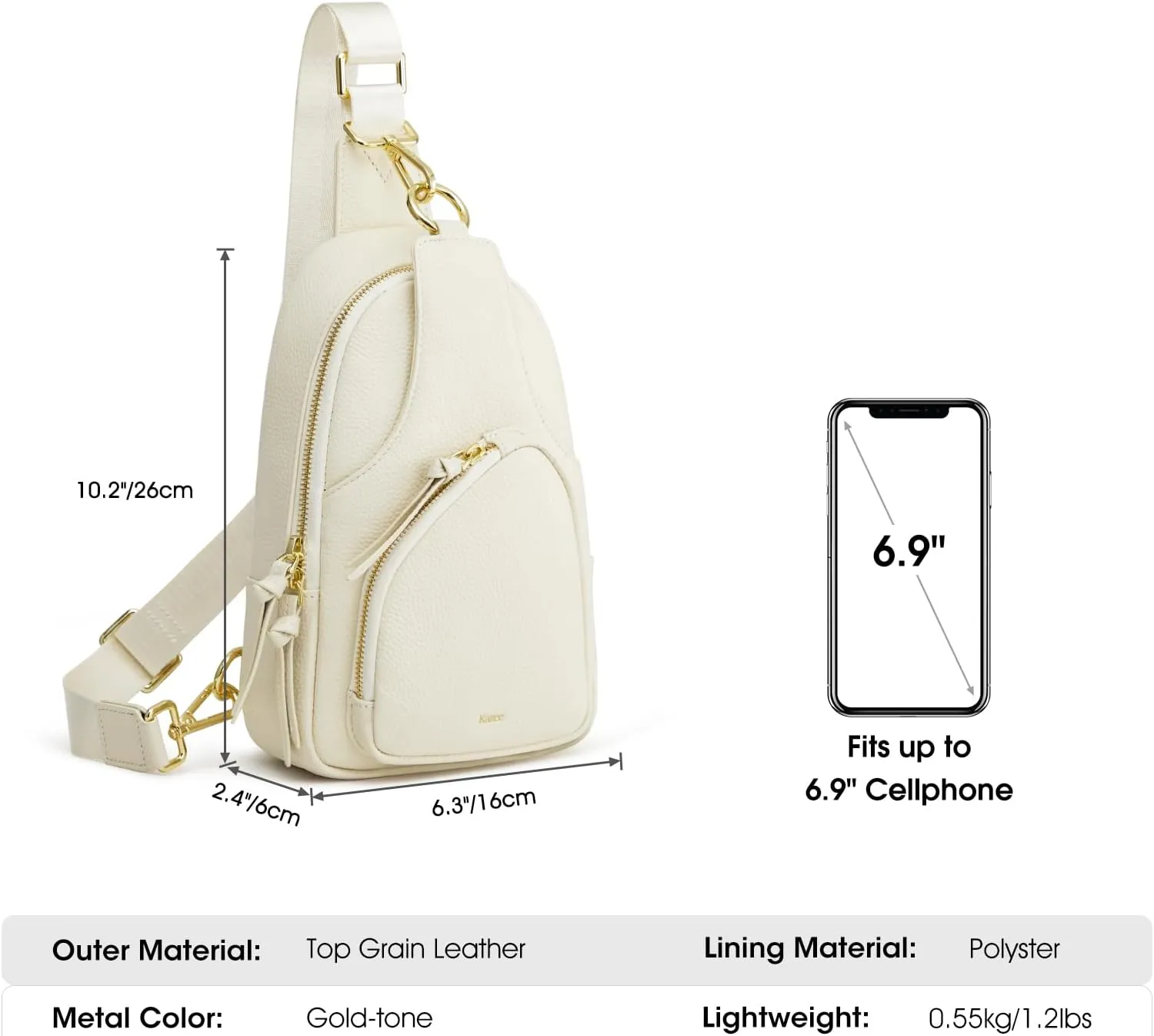 Kattee Sling Bag for Women, Leather Fanny Packs Crossbody Purse, Small Chest Bag with RFID Blocking, Beige