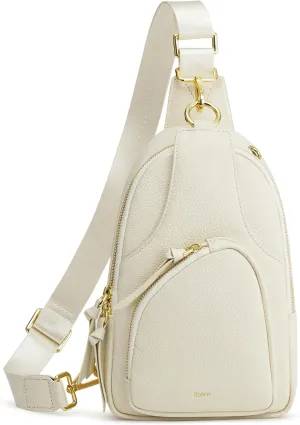 Kattee Sling Bag for Women, Leather Fanny Packs Crossbody Purse, Small Chest Bag with RFID Blocking, Beige