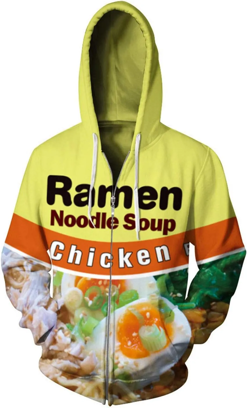 Keasmto 3D Ramen Chicken Noodle Soup Hoodie Beef Sweatshirt For Men Women Cotton Cute